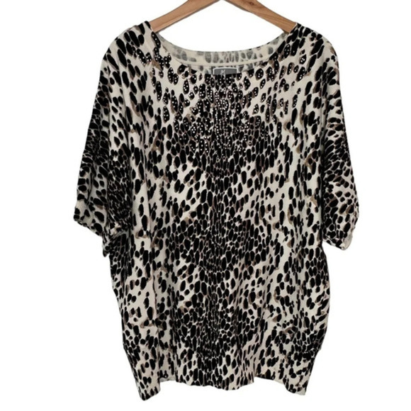 JM Collection XL‎ animal print short sleeve sweater with bling - Picture 1 of 7